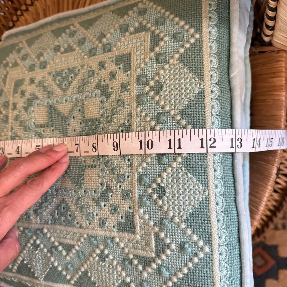 Vintage Hardanger Embroidery pillow blue decorative pillow 13x13 in
